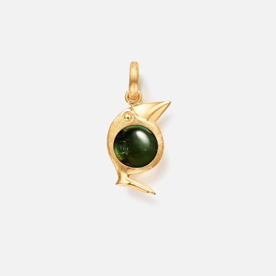 Bird Family charm in 18 karat yellow gold and green tourmaline | Ole Lynggaard