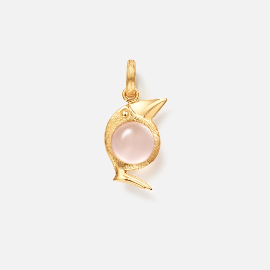 Bird-Family-Charm aus 18-karätigem Gelbgold und Rosenquarz | Ole Lynggaard