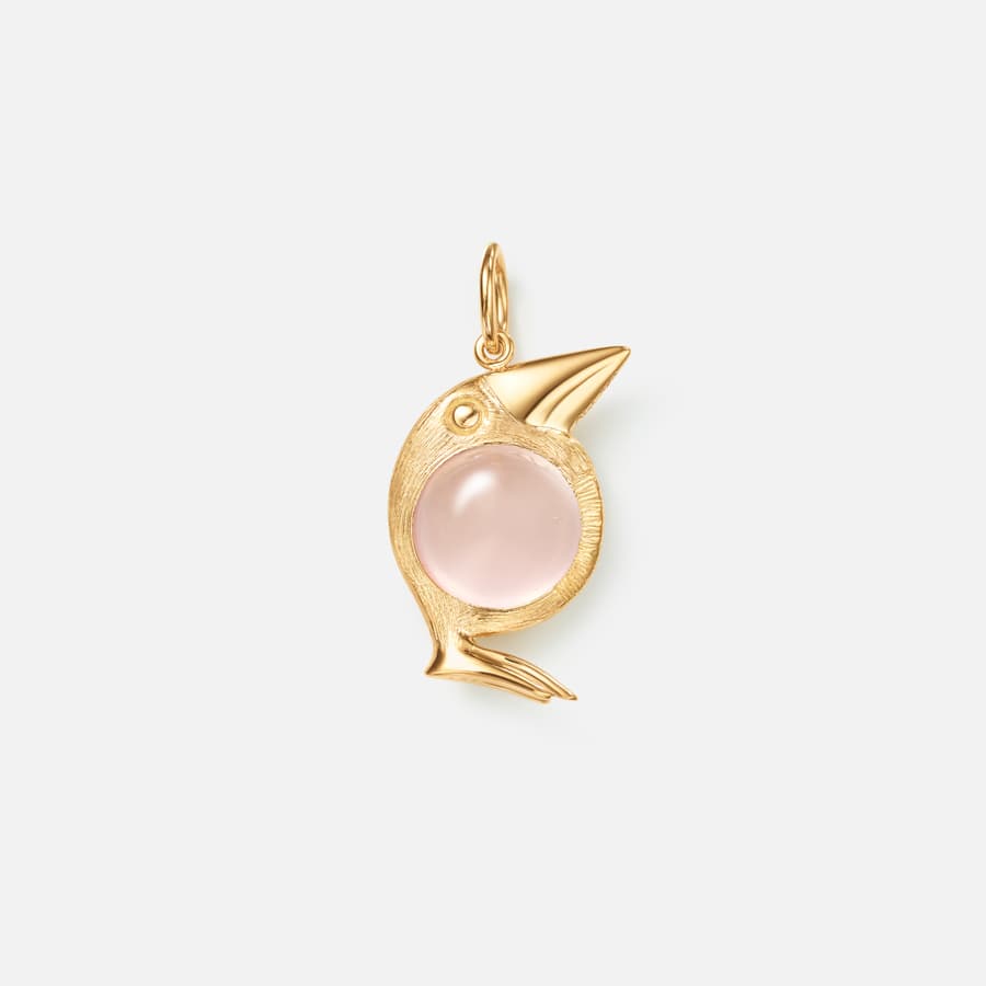 Bird Family pendant in 18 karat yellow gold and rose quartz | Ole Lynggaard