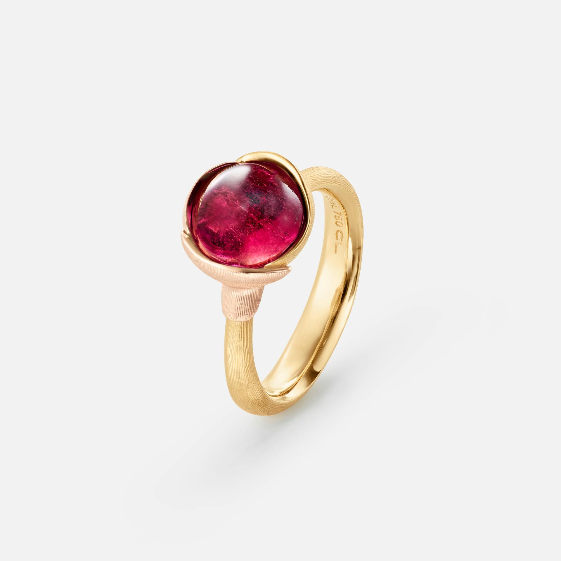 Lotus Ring size 1 in Yellow and Rose Gold  with Cerise Tourmaline  |  Ole Lynggaard Copenhagen