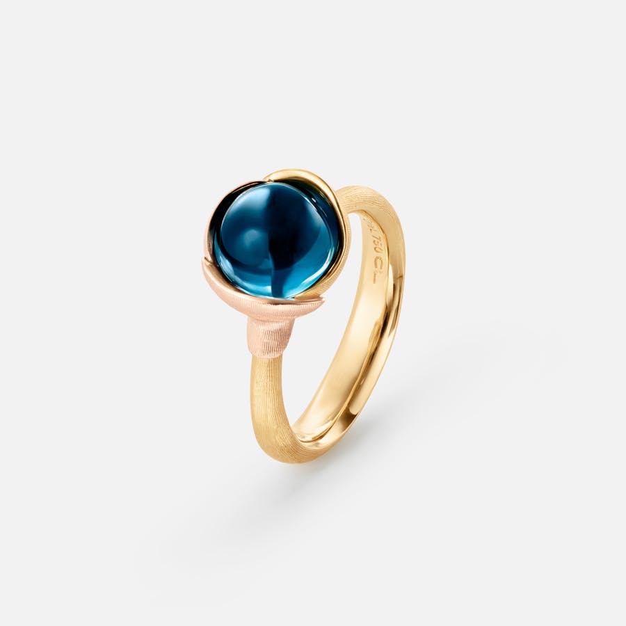 Lotus Ring size 1 in Yellow and Rose Gold  with London Blue Topaz  |  Ole Lynggaard Copenhagen