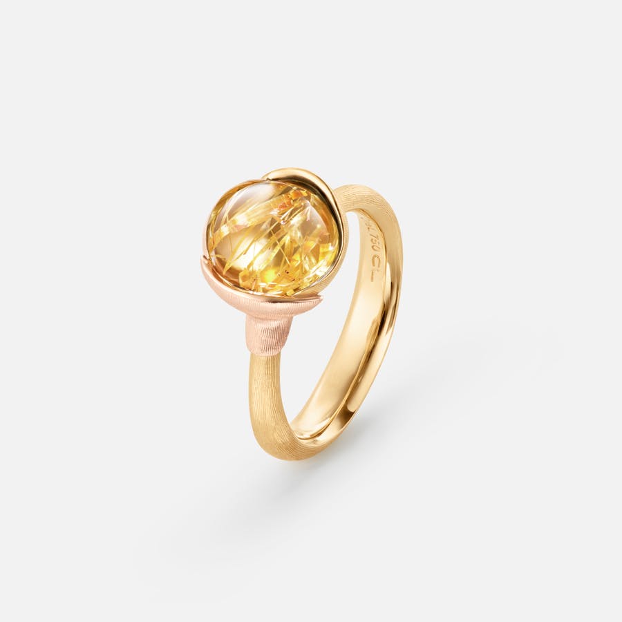 Lotus-ring størrelse 1 i gult guld og rosaguld med rutilkvarts | Ole Lynggaard Copenhagen