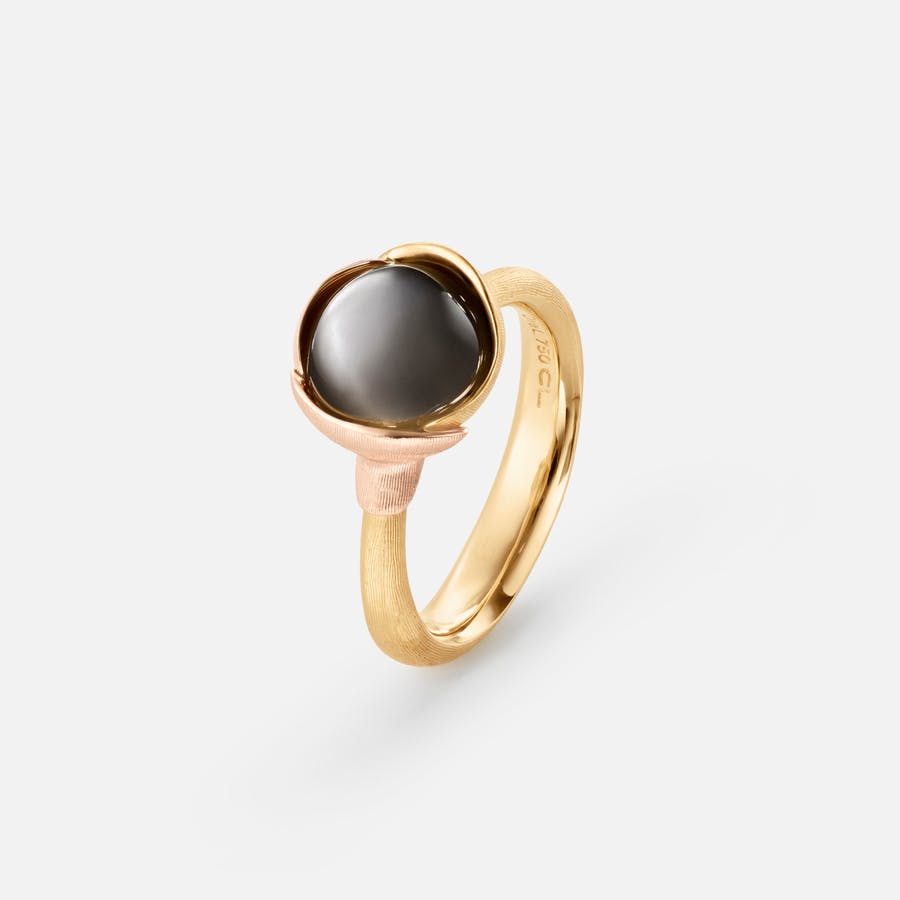 Lotus Ring size 1 in Yellow and Rose Gold  with Grey Moonstone  |  Ole Lynggaard Copenhagen