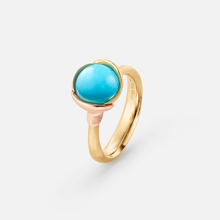 Lotus Ring size 1 in Yellow and Rose Gold  with Turquoise  |  Ole Lynggaard Copenhagen