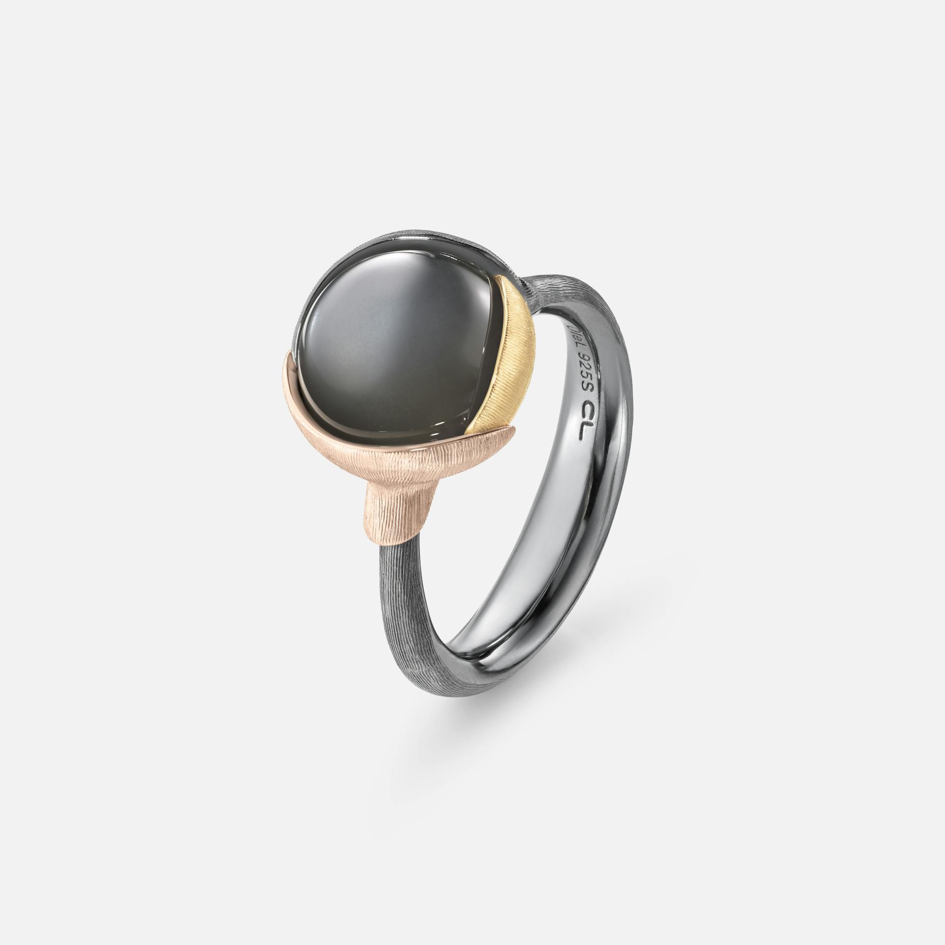 Lotus Ring size 2 in Gold & Oxidized Sterling Silver with Grey Moonstone  |  Ole Lynggaard Copenhagen