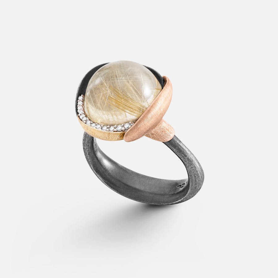 Ole Lynggaard Copenhagen Lotus Ring in Gold & Sterling Silver with Diamonds & Rutile Quartz