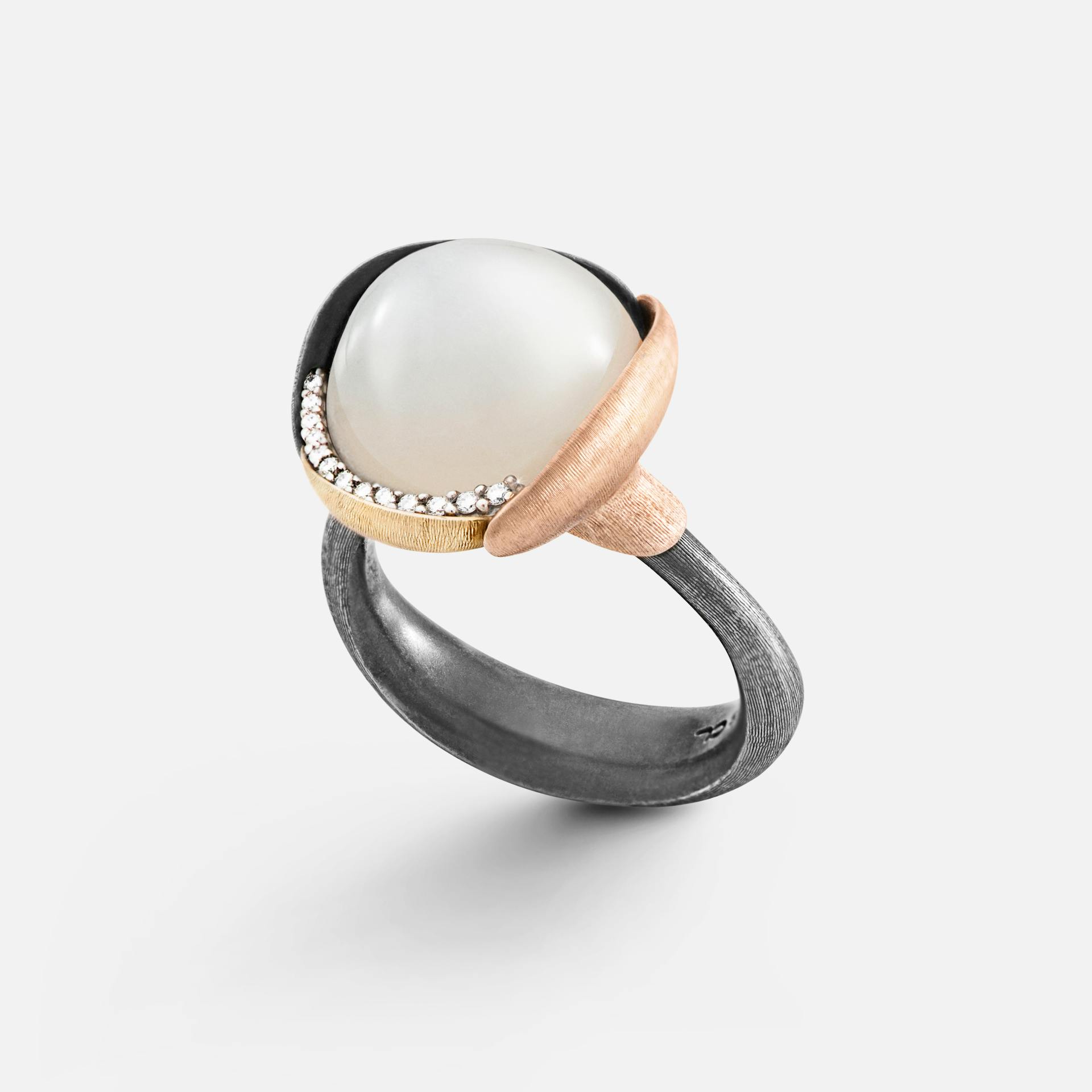 Ole Lynggaard Copenhagen Lotus Ring in Gold & Sterling Silver with Diamonds & White Moonstone