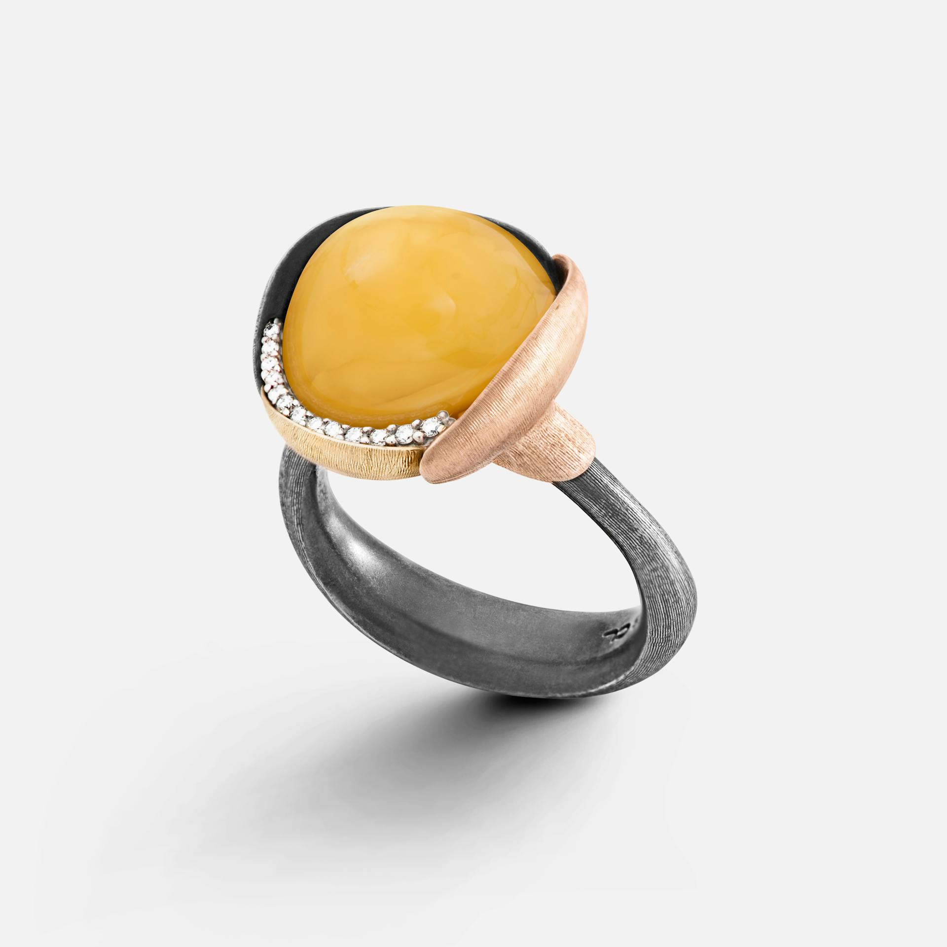 Ole Lynggaard Copenhagen Lotus Ring in Gold & Sterling Silver with Diamonds & Amber