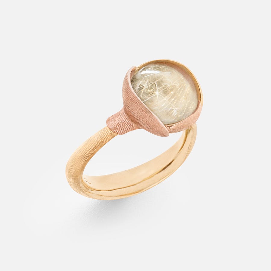 Lotus Ring size 2 in Yellow and Rose Gold with Rutile Quartz | Ole Lynggaard Copenhagen