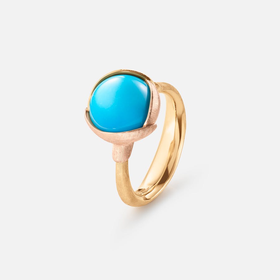 Lotus Ring size 2 in Yellow and Rose Gold  with Turquoise  |  Ole Lynggaard Copenhagen