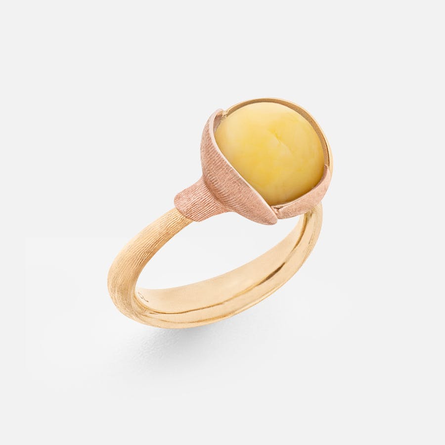 Lotus-ring størrelse 2 i gult guld og rosaguld med rav | Ole Lynggaard Copenhagen