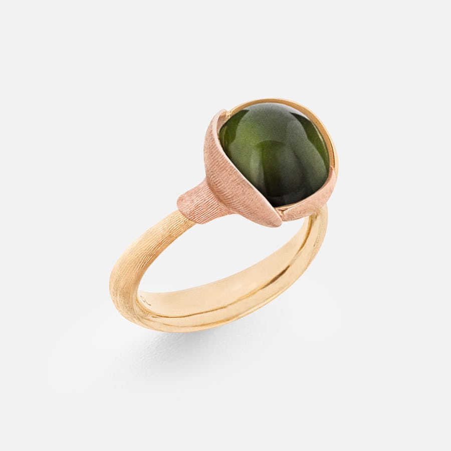 Lotus Ring size 2 in Yellow and Rose Gold  with Green Tourmaline  |  Ole Lynggaard Copenhagen