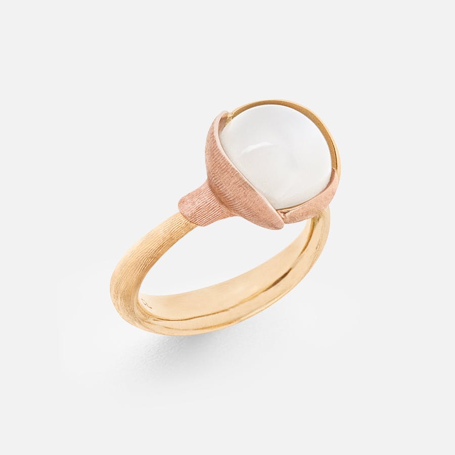 Lotus Ring size 2 in Yellow and Rose Gold  with White Moonstone  |  Ole Lynggaard Copenhagen