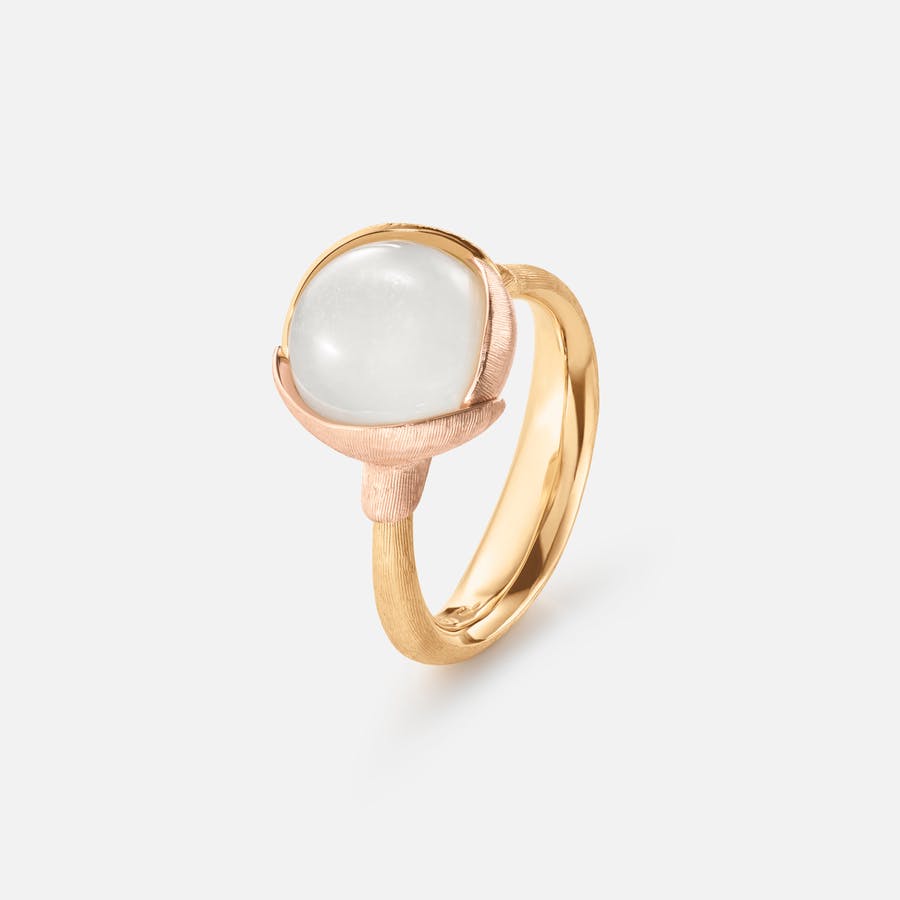 Lotus Ring size 2 in Yellow and Rose Gold  with White Moonstone  |  Ole Lynggaard Copenhagen