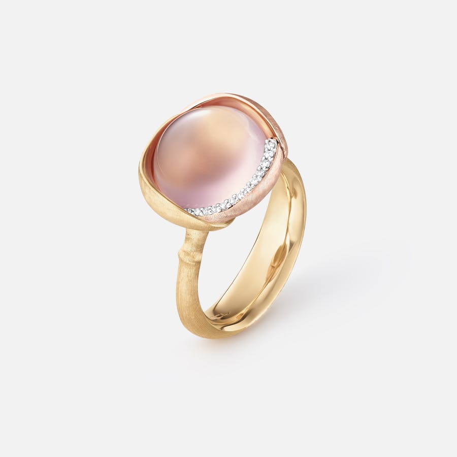Lotus-ring 3 i gult guld og rosaguld med diamanter og rosakvarts | Ole Lynggaard Copenhagen