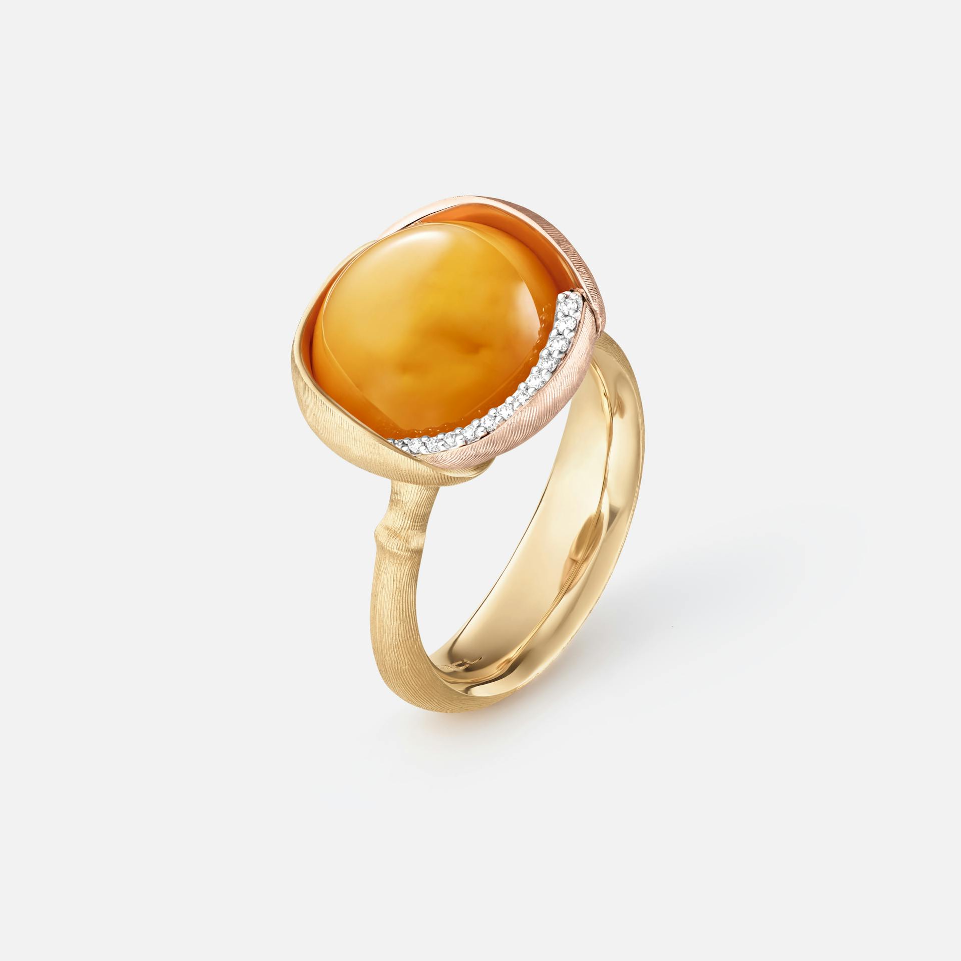 Lotus Ring 3 in Yellow & Rose Gold w Diamonds & Amber | Ole Lynggaard Copenhagen