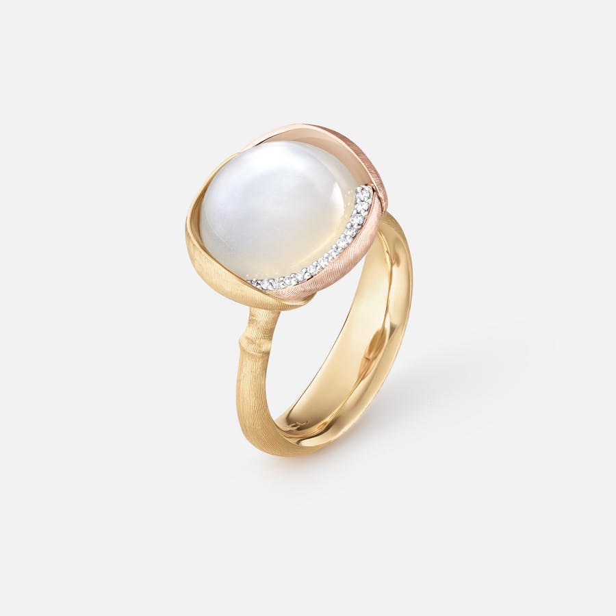 Lotus Ring 3 in Yellow & Rose Gold w Diamonds & White Moonstone  |  Ole Lynggaard Copenhagen