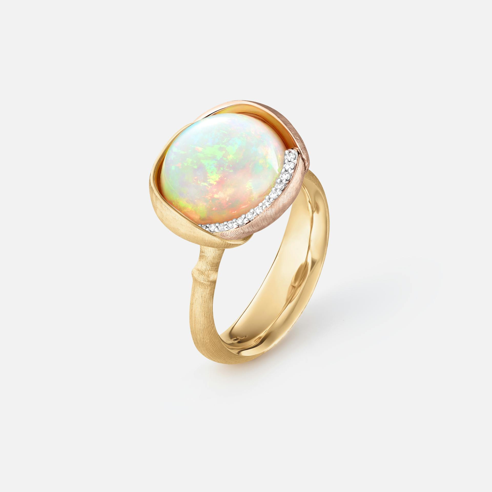 Lotus Ring 3 in Yellow & Rose Gold w Diamonds & Opal  |  Ole Lynggaard Copenhagen