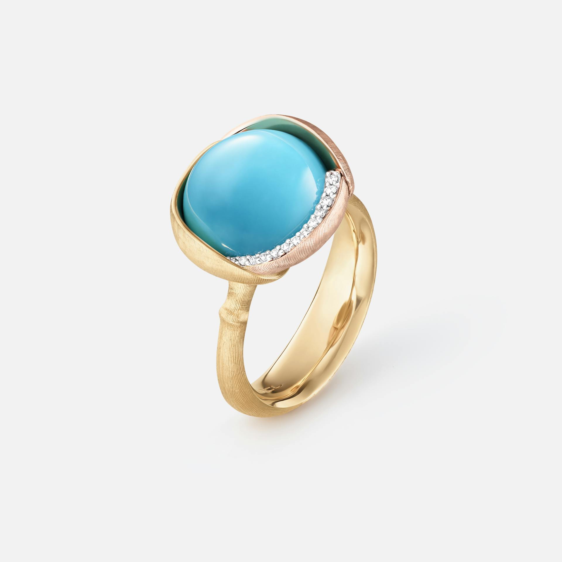 Lotus Ring 3 in Yellow & Rose Gold w Diamonds & Turquoise  |  Ole Lynggaard Copenhagen