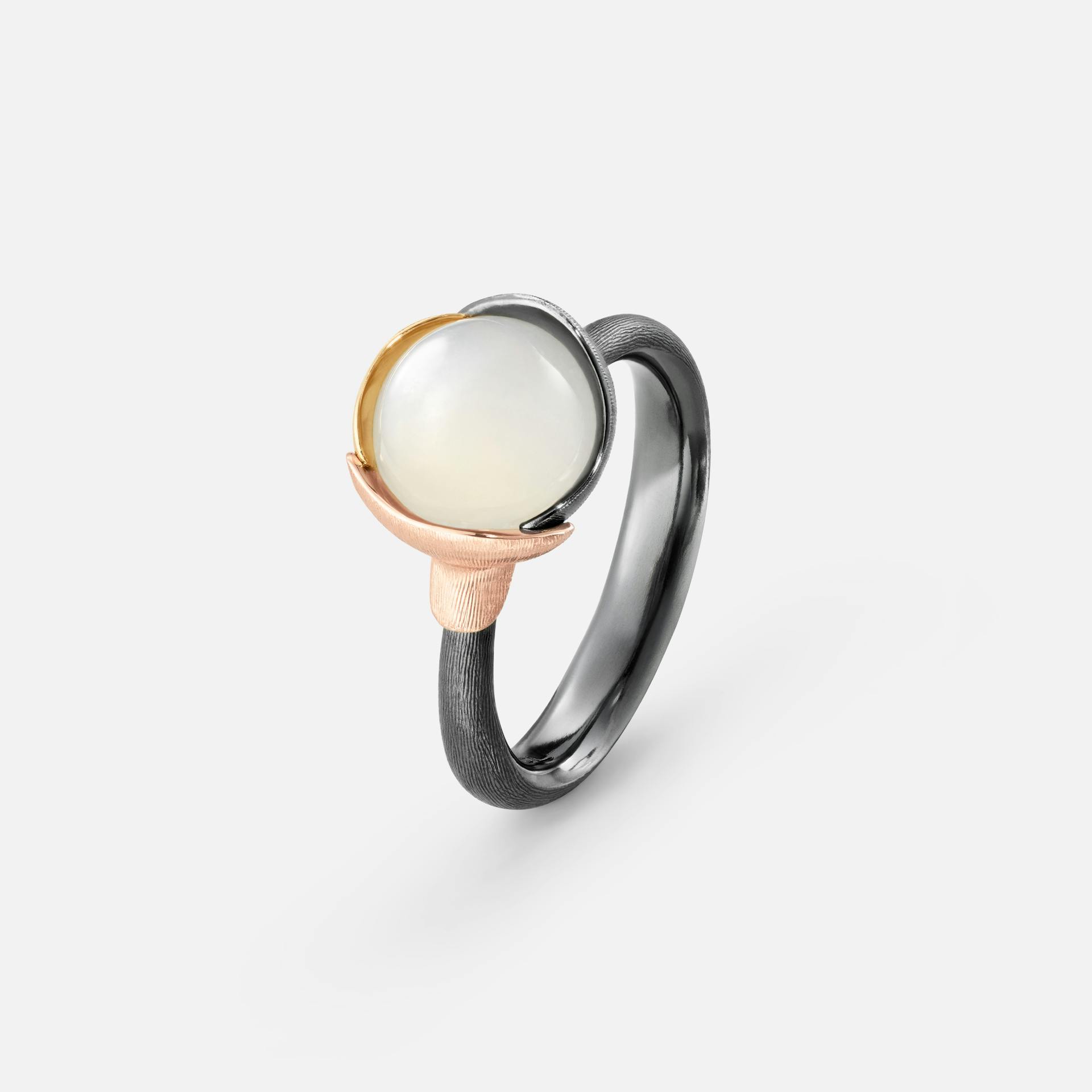 Lotus Ring size 1 in Gold & Oxidized Sterling Silver with White Moonstone  |  Ole Lynggaard Copenhagen