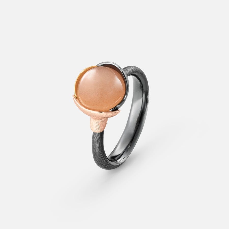 Lotus Ring size 1 in Gold & Oxidized Sterling Silver with Blush Moonstone  |  Ole Lynggaard Copenhagen