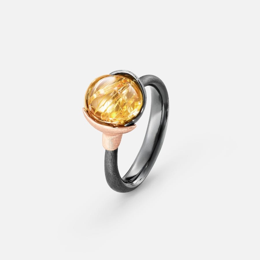 Lotus Ring size 1 in Gold & Oxidized Sterling Silver with Rutile Quartz  |  Ole Lynggaard Copenhagen