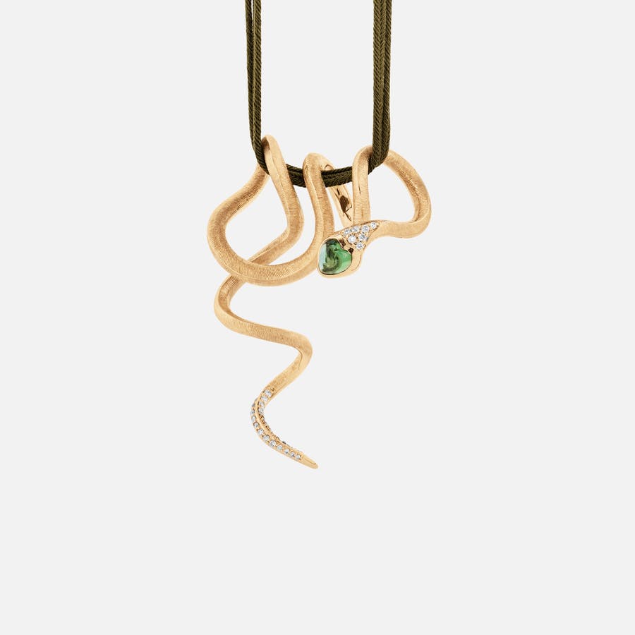 Snakes Anhänger in Gold mit grünem Turmalin und Diamant-Pavé-Besatz  |  Ole Lynggaard Copenhagen 
