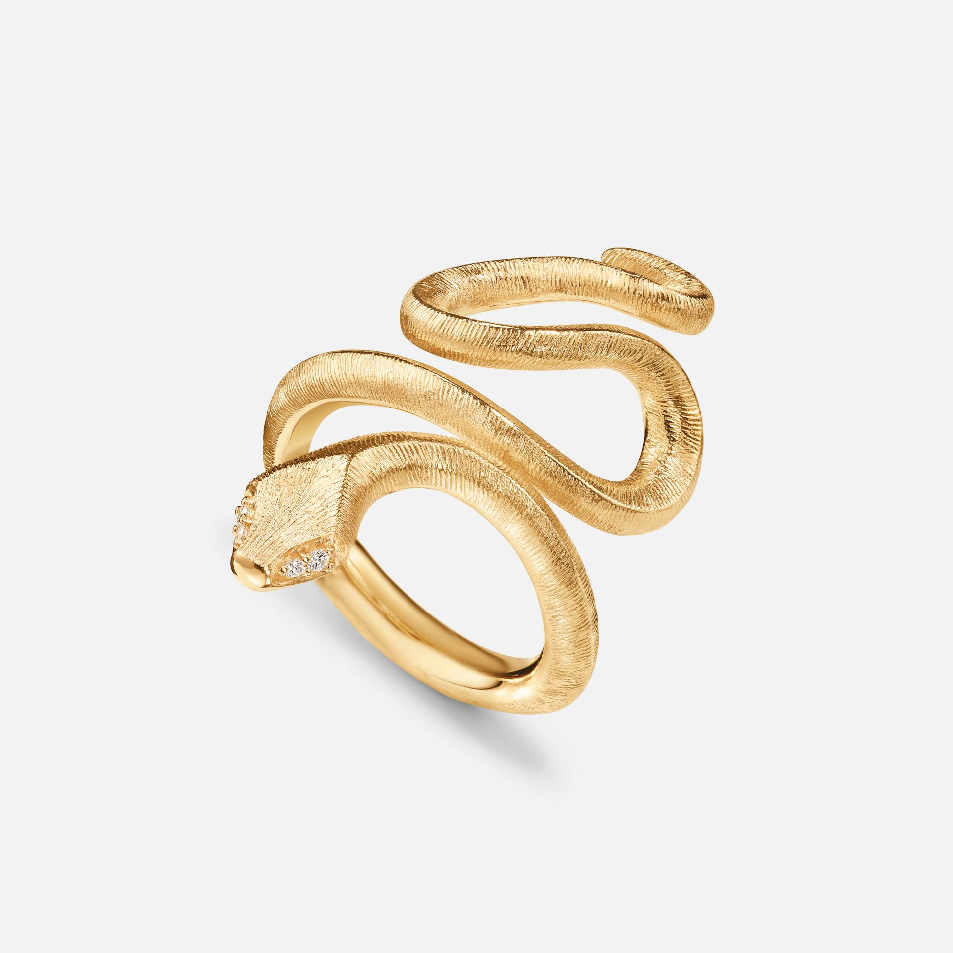 Snakes Ring Medium in Yellow Gold with Diamonds designed by Ole Lynggaard