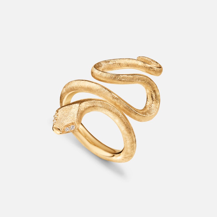 Snakes Ring Medium in Yellow Gold with Diamonds designed by Ole Lynggaard