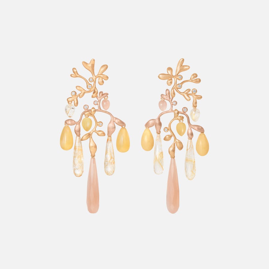 Gipsy Earrings in 18kt Gold w Diamonds, Moonstone, Amber & Quartz   |  Ole Lynggaard Copenhagen 