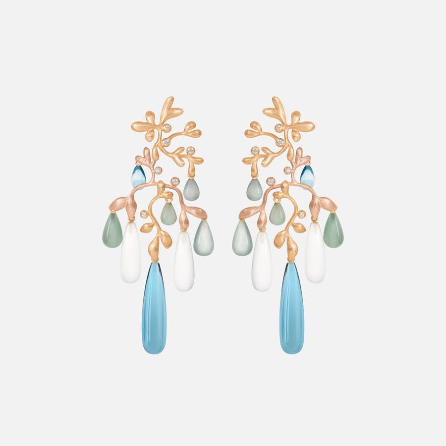 Gipsy earrings 18k gold and rose gold with mixed stones and diamonds 0.21 ct. TW. VS.