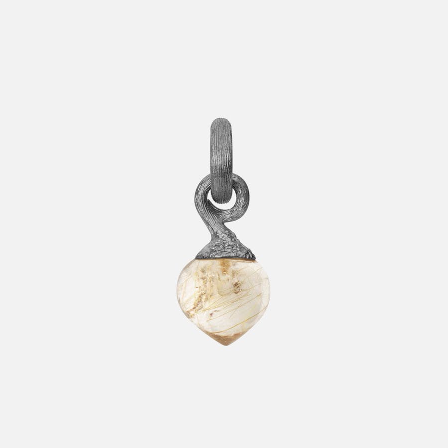 Sweet drops charm Oxidized Sterling silver with rutile quartz