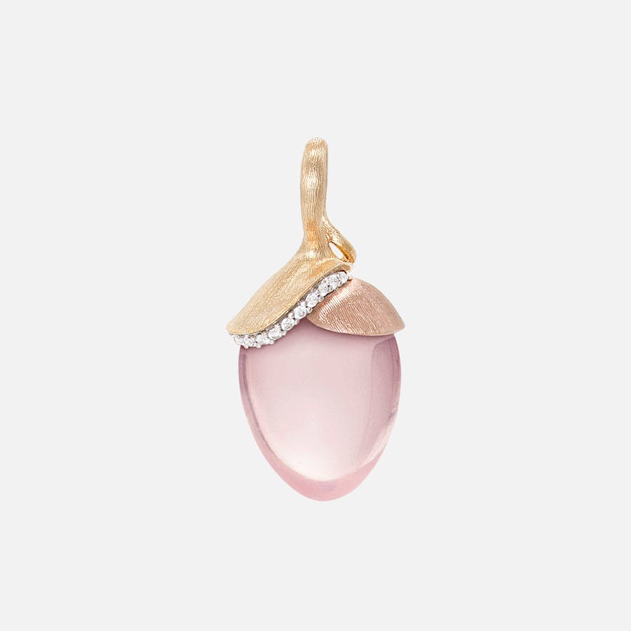 Lotus pendant large 18k gold and rose gold with rose quartz and diamonds 0.1 ct. TW.VS