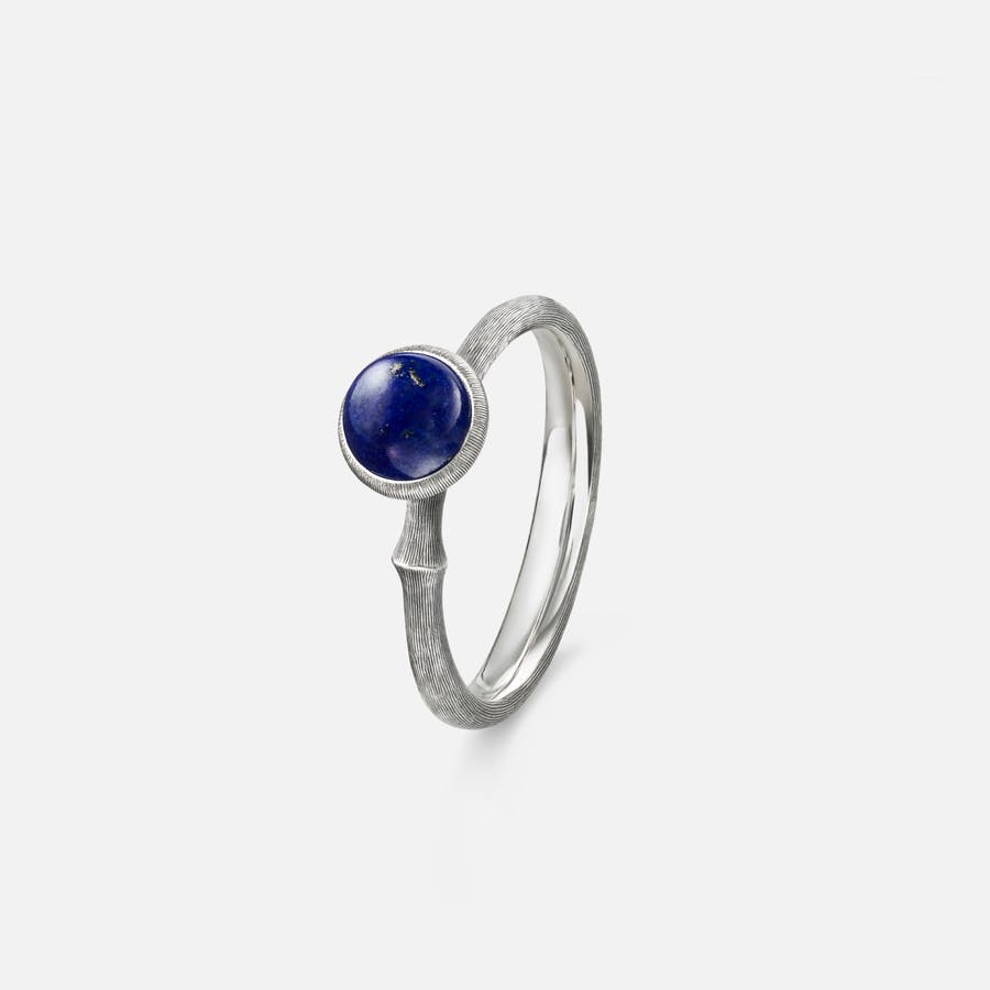 Lotus Ring size 0 in Oxidized Sterling Silver with Lapis Lazuli  |  Ole Lynggaard Copenhagen