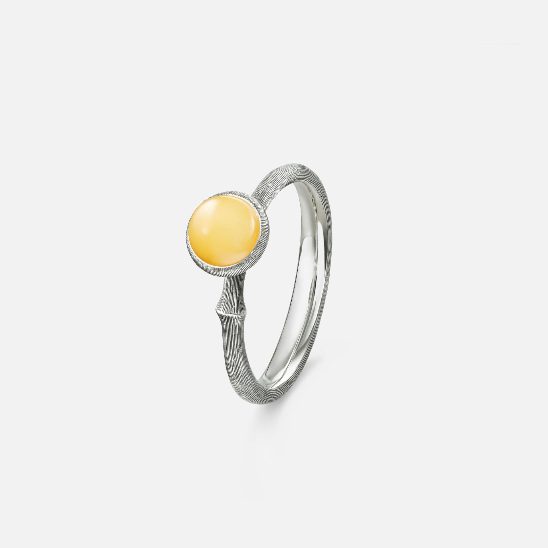 Lotus Ring size 0 in Oxidized Sterling Silver with Amber  |  Ole Lynggaard Copenhagen