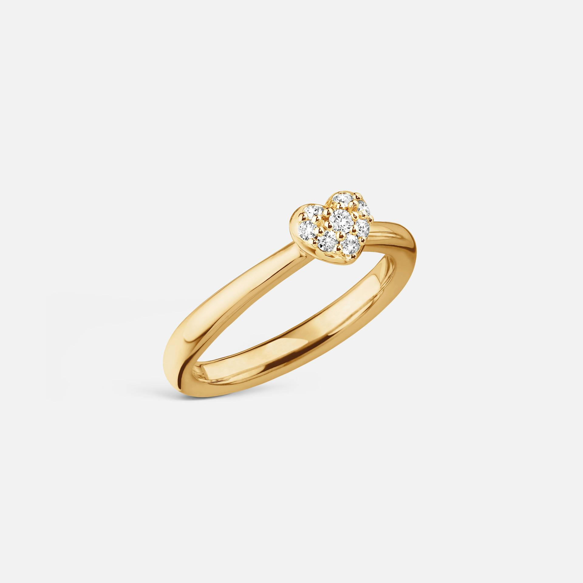 Hearts Polished Pavé Ring Small in Yellow Gold with Diamonds  |  Ole Lynggaard Copenhagen
