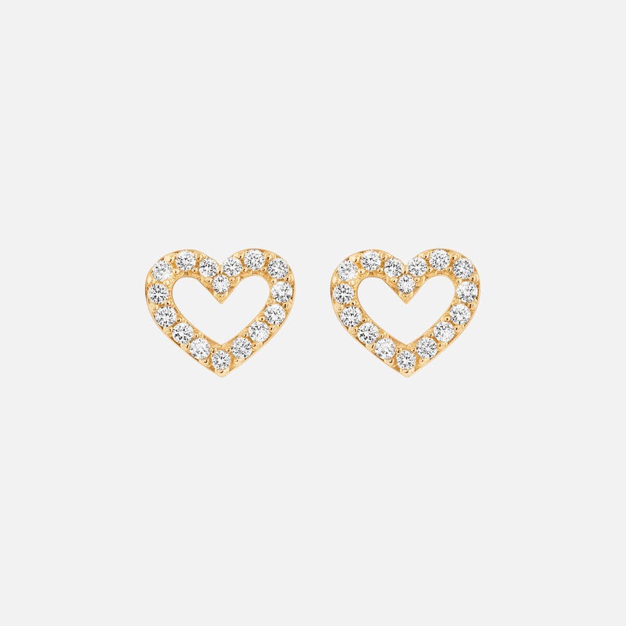 Hearts Pavé Stud Earrings in Yellow Gold with Diamonds | Ole Lynggaard Copenhagen