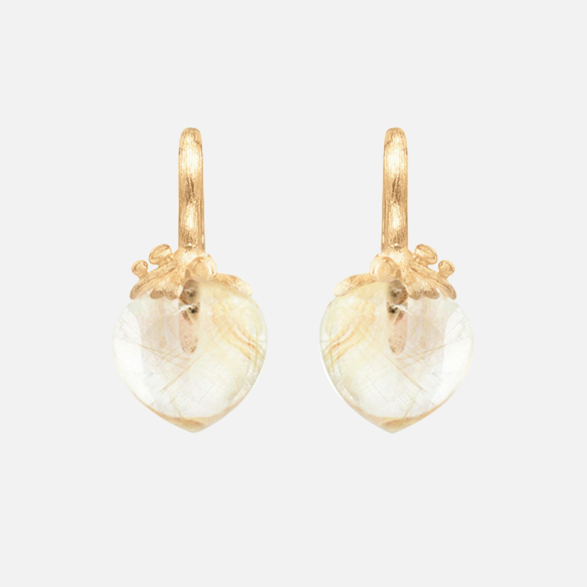 Dew drops filigree earrings 18k gold with rutile quartz