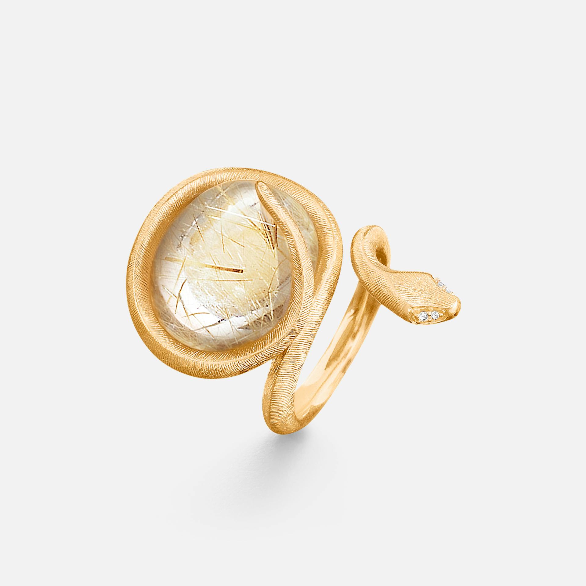 Snakes Ring in Yellow Gold with Rutile Quartz and Diamonds  |  Ole Lynggaard Copenhagen 