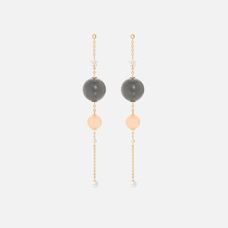 Gold Earring Pendants with Diamonds, Grey & Blush Moonstone & Pearls | Ole Lynggaard Copenhagen