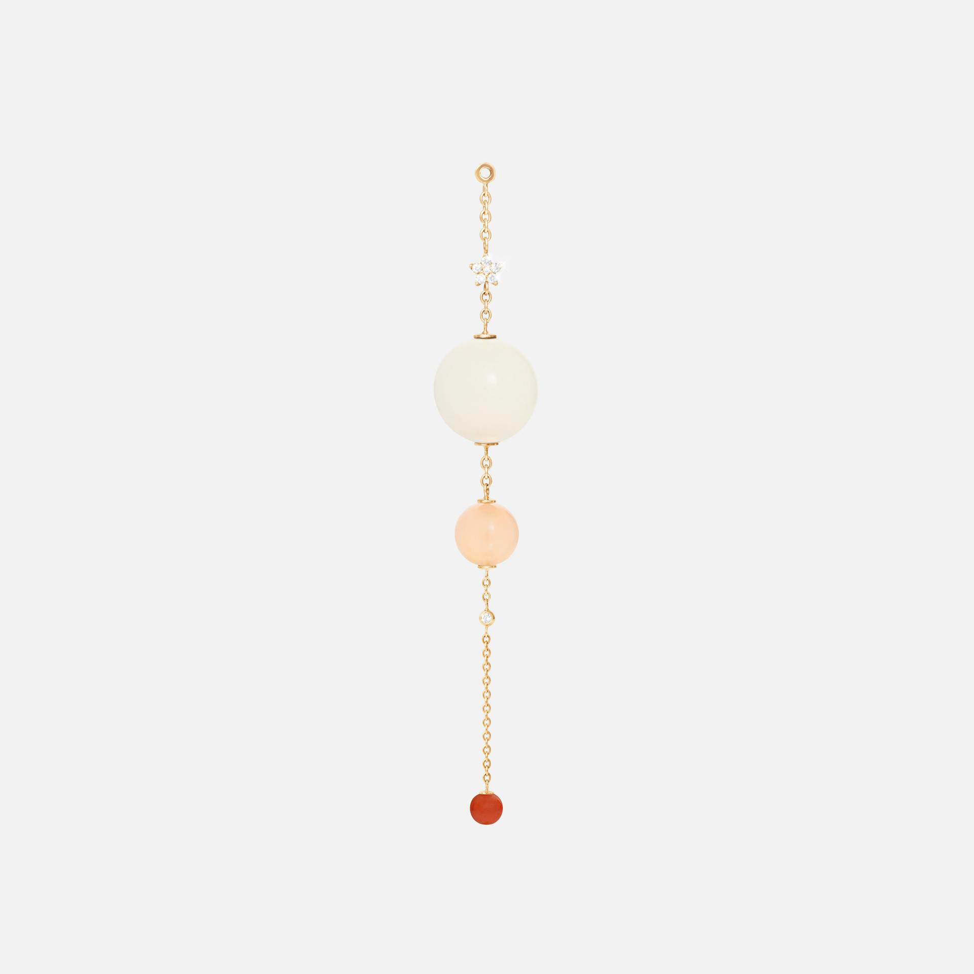 Gold Earring Pendant with Diamonds, Moonstone, Bone Bead, & Coral | Ole Lynggaard Copenhagen