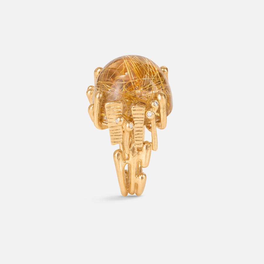 BoHo ring stor i guld med rutilkvarts og diamanter | Ole Lynggaard Copenhagen
