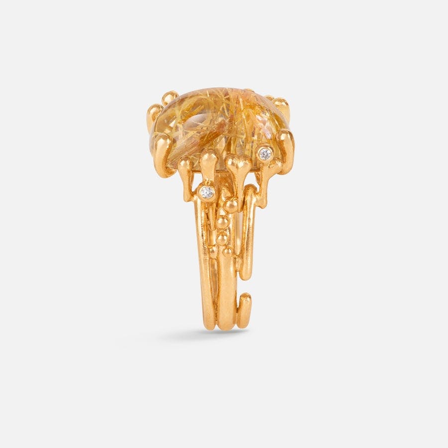 BoHo Ring Medium in Gold with Rutile Quartz and Diamonds  |  Ole Lynggaard Copenhagen