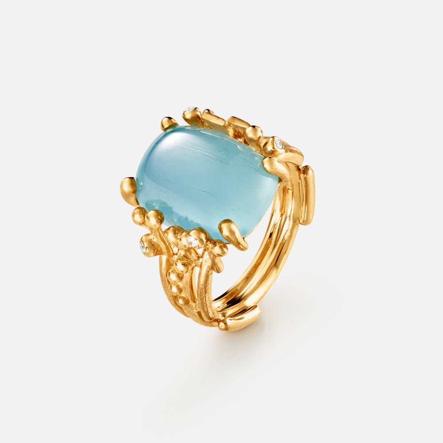 BoHo Ring Medium in Gold with Aquamarine and Diamonds  |  Ole Lynggaard Copenhagen