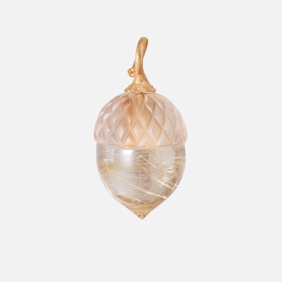 Acorn pendant in 18 karat gold and rutile quartz | Ole Lynggaard Copenhagen  