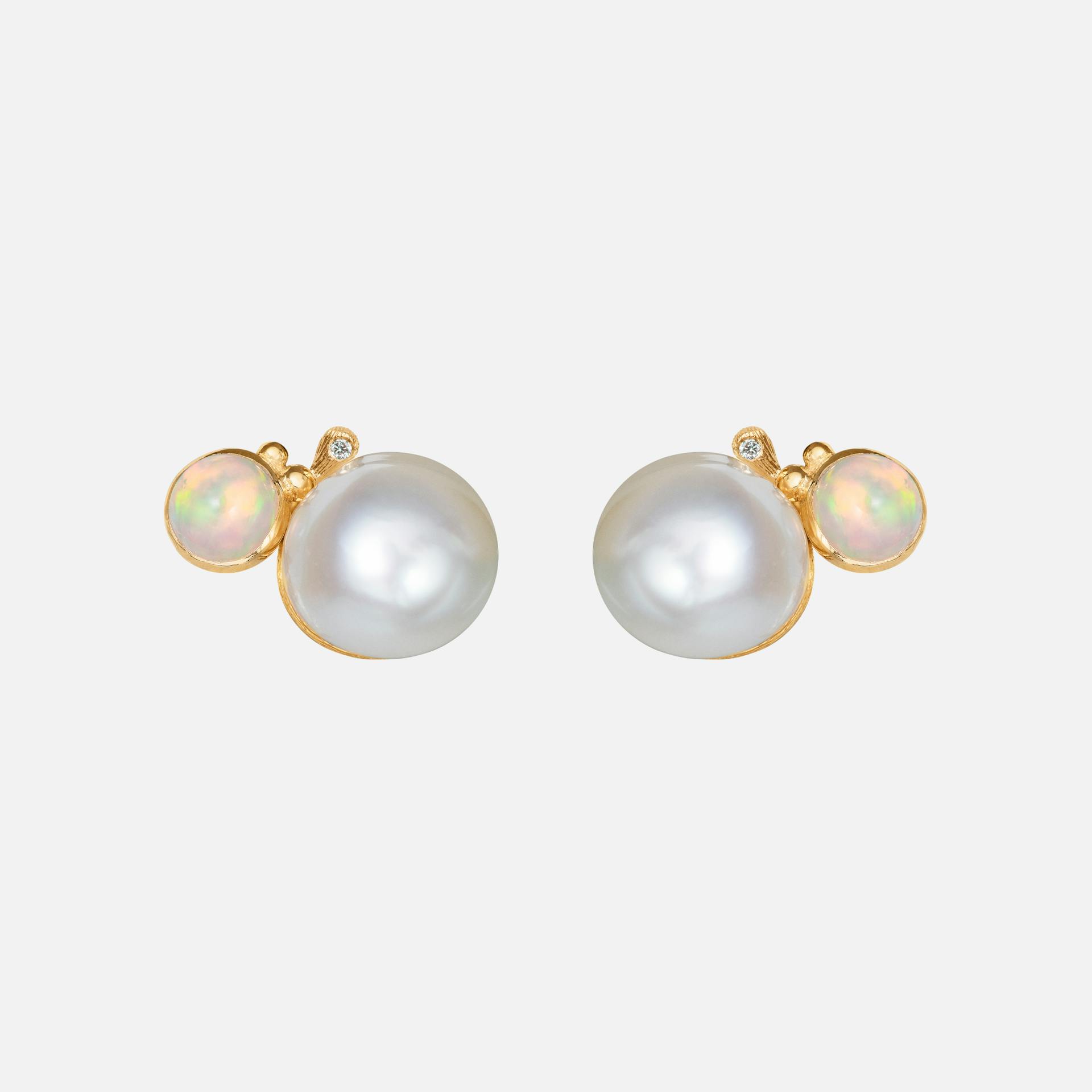 BoHo Pearl Stud Earrings in Gold  with Opal and Diamonds  |  Ole Lynggaard Copenhagen