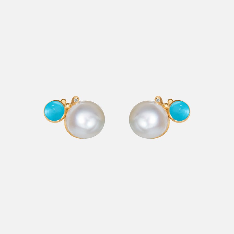 BoHo Pearl Stud Earrings in Gold with Turquoise and Diamonds  |  Ole Lynggaard Copenhagen