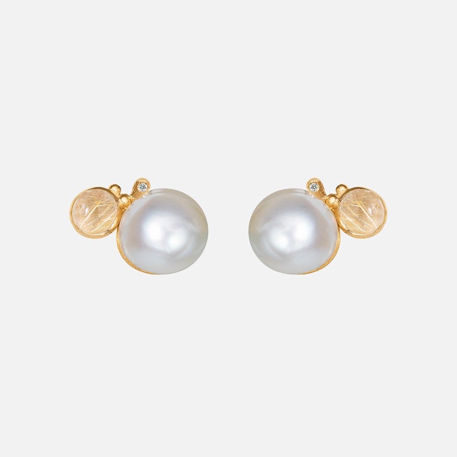 BoHo Pearl Stud Earrings in Gold with Rutile Quartz and Diamonds  |  Ole Lynggaard Copenhagen
