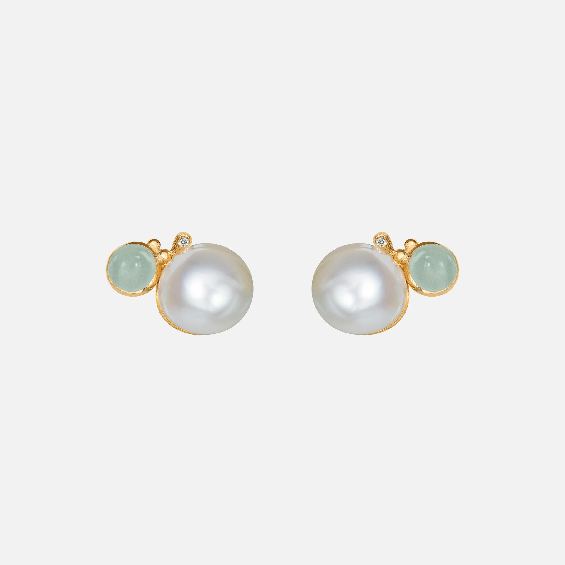 BoHo Pearl Stud Earrings in Gold with Aquamarine and Diamonds | Ole Lynggaard Copenhagen