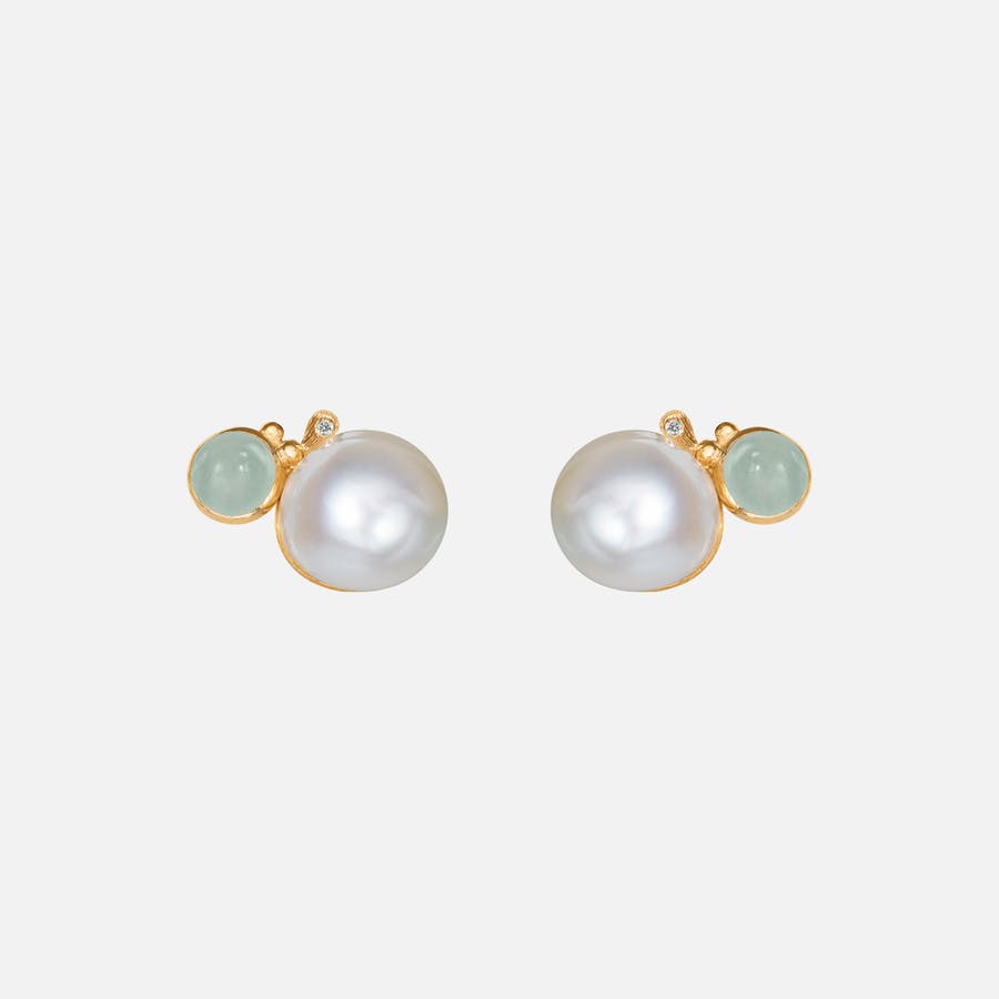 BoHo Pearl Stud Earrings in Gold with Aquamarine and Diamonds | Ole Lynggaard Copenhagen
